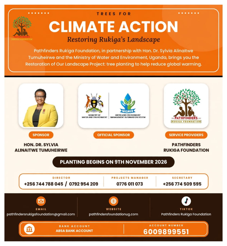 Trees for Climate Action project poster announcing tree planting in Rukiga